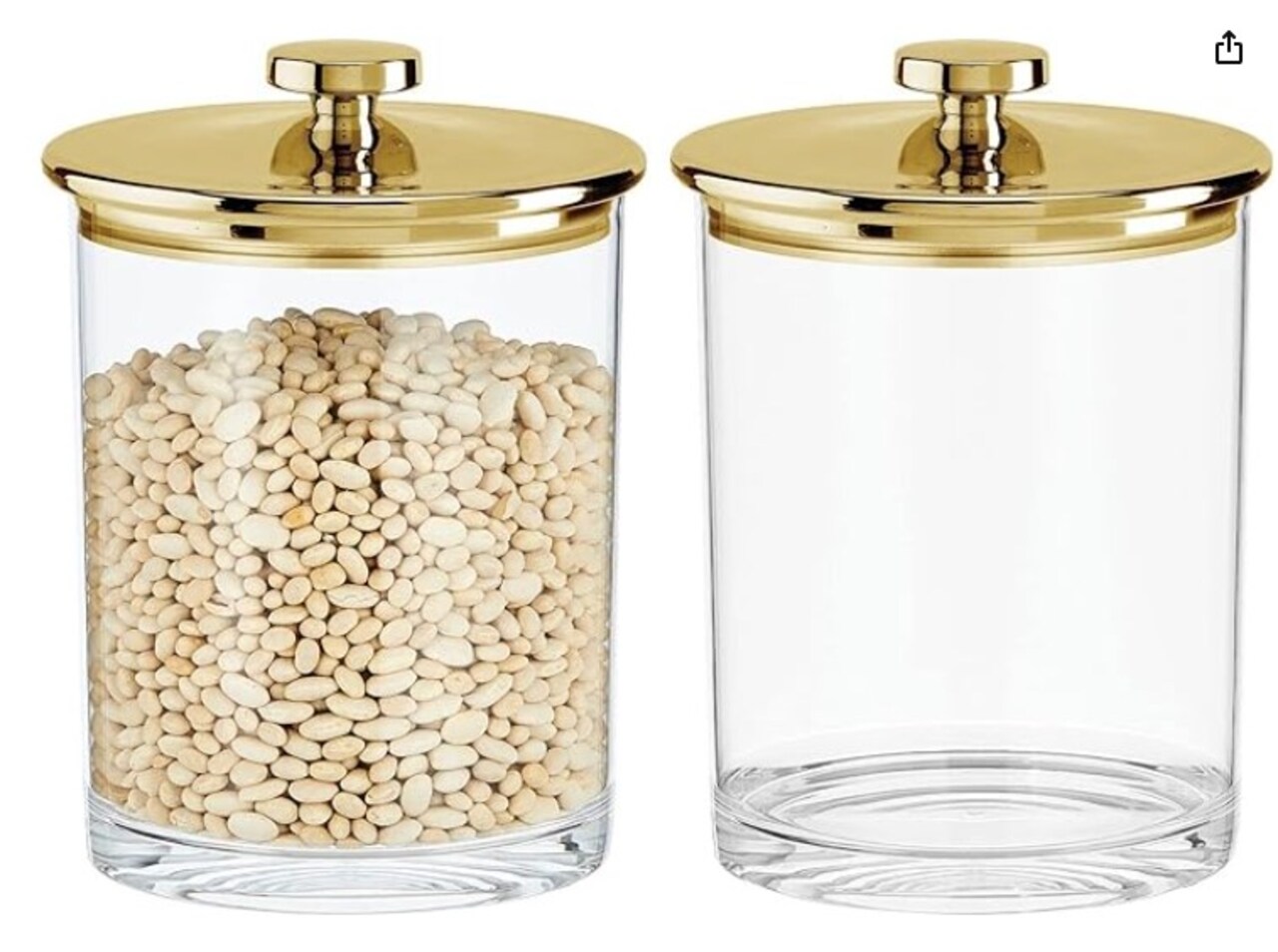 Wide Acrylic Apothecary Jars with Airtight Lids, 74 oz. Kitchen Organizer Canister Jar Set, Food Storage Containers for Pantry and Countertop, Lumiere Collection, 2 Pack, Clear/Soft Brass